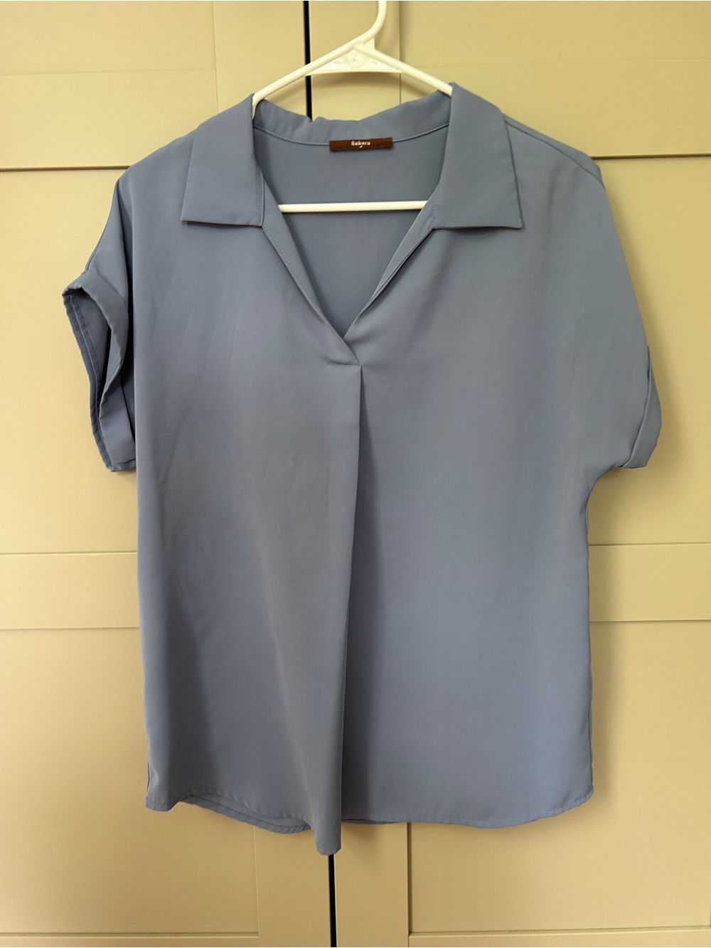 Light Blue Women’s Short Sleeve V-Neck Blouse